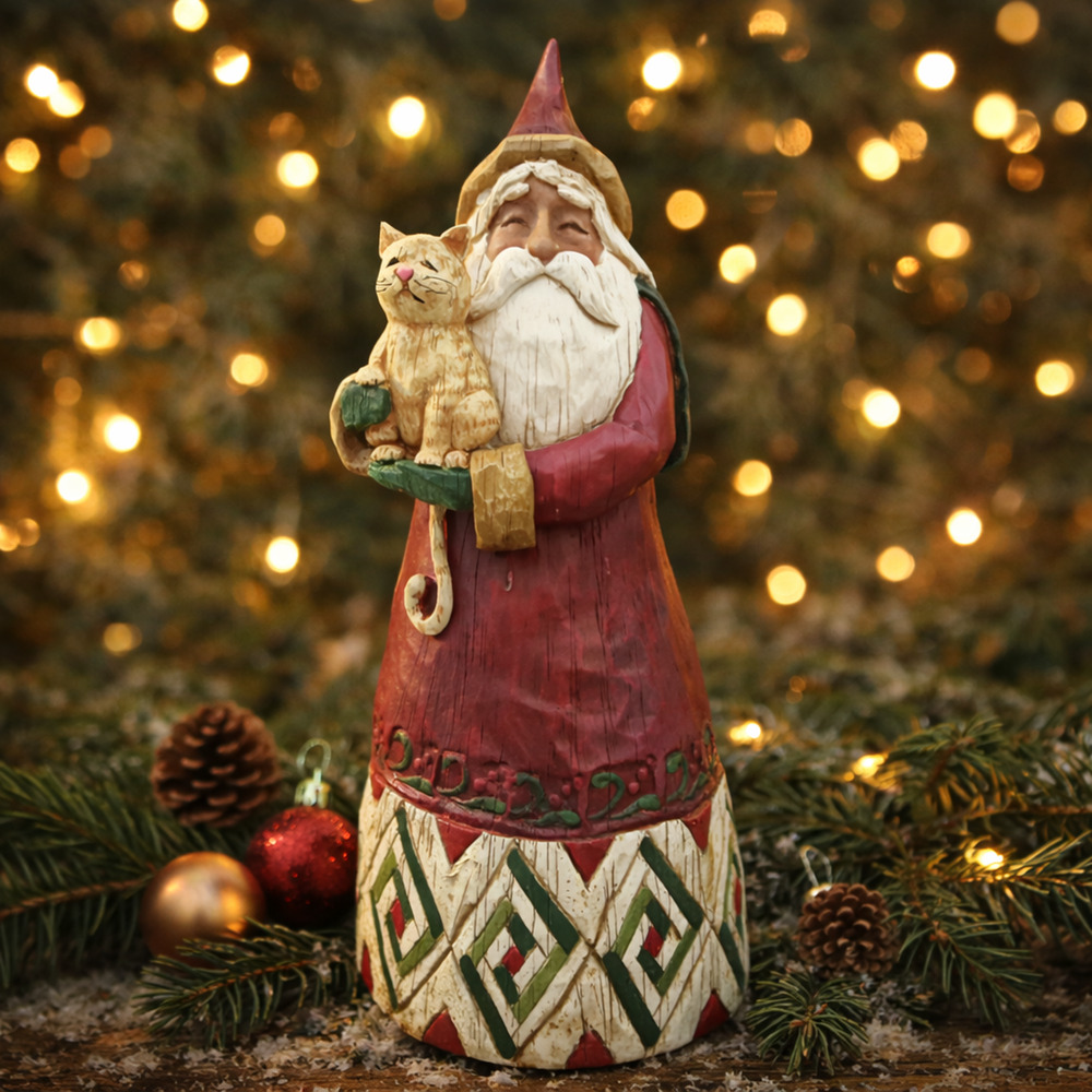 Vintage Jim Shore Heartwood Creek Christmas Santa With Cat Enesco B105167 2002
